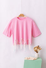 Load image into Gallery viewer, Pink Fringed Sequin Crop T-shirt
