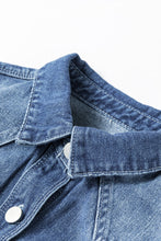 Load image into Gallery viewer, Sky Blue Light Wash Distressed Frayed Long Denim Jacket
