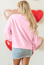 Load image into Gallery viewer, Light Pink Embroidered Bow Lantern Sleeve Oversized Pullover Sweatshirt
