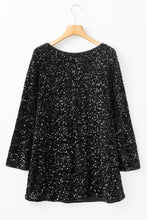 Load image into Gallery viewer, Black Sequin Long Sleeve Knot Cutout Back Mini Dress
