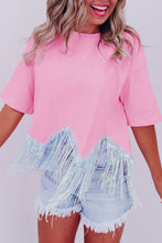 Load image into Gallery viewer, Pink Fringed Sequin Crop T-shirt
