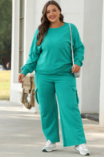 Load image into Gallery viewer, Lapis Solid Color Patchwork Pullover Top and Cargo Pants Set

