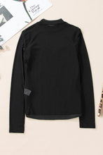 Load image into Gallery viewer, Black Sequin Velvet Sheer Mesh Mock Neck Blouse

