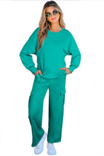 Load image into Gallery viewer, Lapis Solid Color Patchwork Pullover Top and Cargo Pants Set
