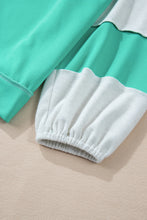 Load image into Gallery viewer, Aruba Blue Colorblock Patchwork Cross Seam Plus Sweatshirt
