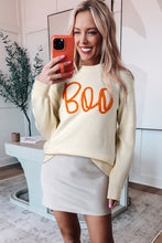Load image into Gallery viewer, Apricot Boo Knitted Pattern Ribbed Edge Drop Shoulder Sweater
