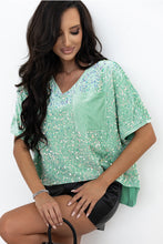 Load image into Gallery viewer, Moonlight Jade Sequin Batwing Sleeve V Neck Velvet Blouse
