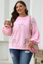 Load image into Gallery viewer, Light Pink Embroidered Bow Lantern Sleeve Oversized Pullover Sweatshirt
