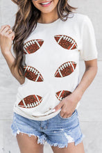 Load image into Gallery viewer, White Sequined Rugby Football Graphic Cotton T Shirt
