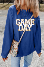 Load image into Gallery viewer, Dark Blue GAME DAY Glitter Detail Ribbed Drop Shoulder Sweatshirt
