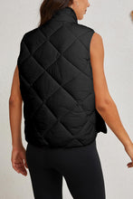 Load image into Gallery viewer, Black Quilted High Neck Button Up Pocket Vest Coat
