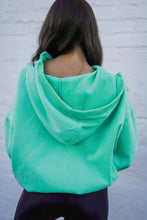 Load image into Gallery viewer, Mint Green Half Zip Kangaroo Pocket Drop Shoulder Hoodie
