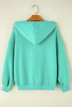 Load image into Gallery viewer, Mint Green Half Zip Kangaroo Pocket Drop Shoulder Hoodie
