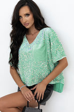 Load image into Gallery viewer, Moonlight Jade Sequin Batwing Sleeve V Neck Velvet Blouse
