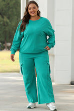 Load image into Gallery viewer, Lapis Solid Color Patchwork Pullover Top and Cargo Pants Set
