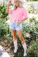 Load image into Gallery viewer, Pink Fringed Sequin Crop T-shirt
