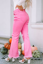 Load image into Gallery viewer, Pink Vintage High Waist Flare Leg Ripped Raw Hem Jeans
