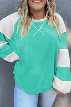 Load image into Gallery viewer, Aruba Blue Colorblock Patchwork Cross Seam Plus Sweatshirt
