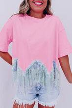 Load image into Gallery viewer, Pink Fringed Sequin Crop T-shirt
