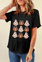 Load image into Gallery viewer, Black Halloween Ghost Pumpkin Print Crew Neck T Shirt
