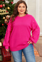 Load image into Gallery viewer, Strawberry Pink Pearled Decor Raglan Sleeve Plus Size Sweater
