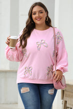 Load image into Gallery viewer, Light Pink Embroidered Bow Lantern Sleeve Oversized Pullover Sweatshirt
