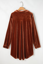 Load image into Gallery viewer, Coffee Plus Size V Neck Collared Pleated Back Rounded Hem Velvet Dress
