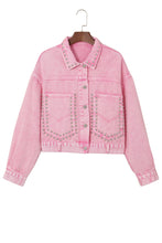 Load image into Gallery viewer, Pink Rivet Studded Pocketed Denim Jacket
