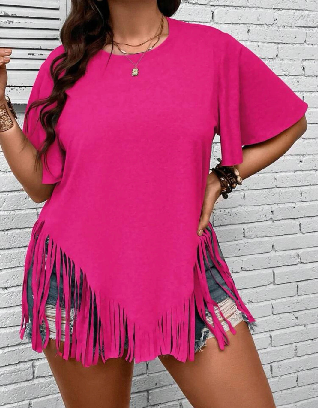PLUS Hot Pink Fringe Top