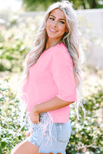 Load image into Gallery viewer, Pink Fringed Sequin Crop T-shirt
