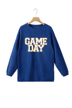Load image into Gallery viewer, Dark Blue GAME DAY Glitter Detail Ribbed Drop Shoulder Sweatshirt
