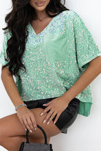 Load image into Gallery viewer, Moonlight Jade Sequin Batwing Sleeve V Neck Velvet Blouse
