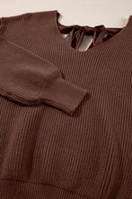 Load image into Gallery viewer, Coffee Lantern Sleeve V Neck Knot Back Sweater

