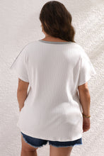 Load image into Gallery viewer, White Colorblock Patchwork Batwing Sleeve Ribbed Plus T Shirt
