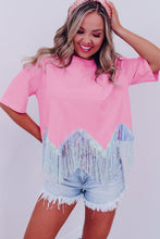 Load image into Gallery viewer, Pink Fringed Sequin Crop T-shirt
