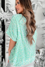 Load image into Gallery viewer, Moonlight Jade Sequin Batwing Sleeve V Neck Velvet Blouse
