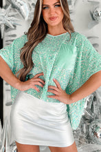 Load image into Gallery viewer, Moonlight Jade Sequin Batwing Sleeve V Neck Velvet Blouse
