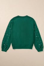 Load image into Gallery viewer, Evergreen Pearled Drop Shoulder Round Neck Sweater
