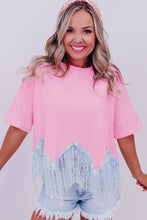 Load image into Gallery viewer, Pink Fringed Sequin Crop T-shirt
