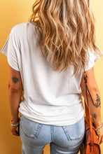 Load image into Gallery viewer, White Colorblock Patchwork Batwing Sleeve Ribbed Plus T Shirt
