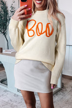 Load image into Gallery viewer, Apricot Boo Knitted Pattern Ribbed Edge Drop Shoulder Sweater
