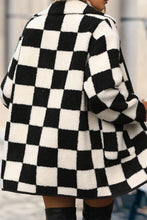 Load image into Gallery viewer, Black Checkered Side Pockets Collared Buttoned Fleece Jacket
