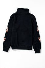 Load image into Gallery viewer, Black Sequin Rugby Football Patched Quarter Zip Textured Sweatshirt
