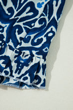 Load image into Gallery viewer, Blue Vintage Print Lace up V Neck Long Sleeve Mini Dress
