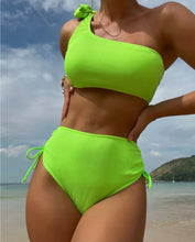 Load image into Gallery viewer, Lime Green One Shoulder Bikini
