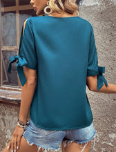 Load image into Gallery viewer, Teal Blue Knot Cuff Blouse
