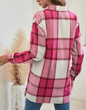 Load image into Gallery viewer, Hot Pink Plaid Shacket Blouse
