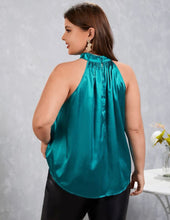 Load image into Gallery viewer, Teal Blue Satin Halter Neck Blouse
