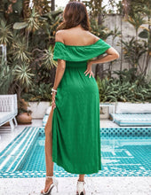 Load image into Gallery viewer, Green Split Thigh Ruffle Trim Dress

