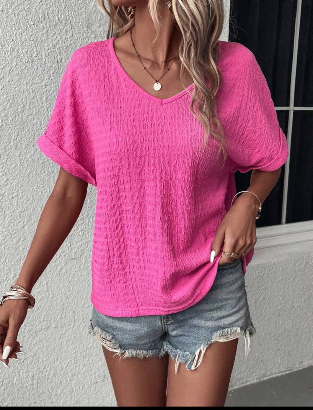 Hot Pink Batwing Sleeve Blouse